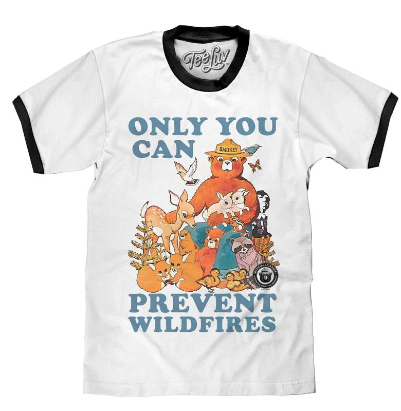 Smokey Bear Only You Can Prevent Wildfires Ringer - Adult & Kids T-Shirts, Sweatshirts & Hoodies apparel design preview 1