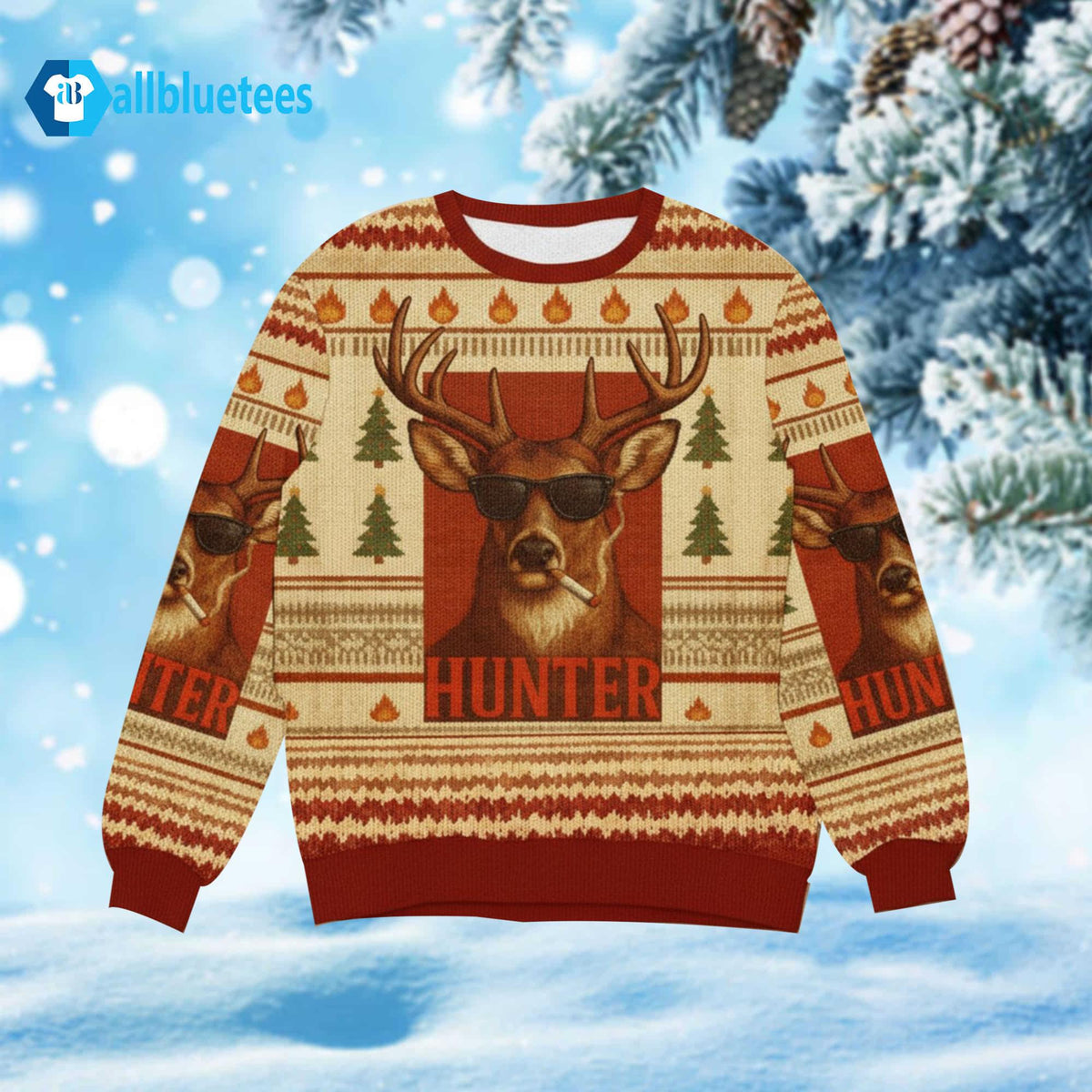 Smoking Deer Hunter Ugly Christmas Sweater - Holiday Gift product image