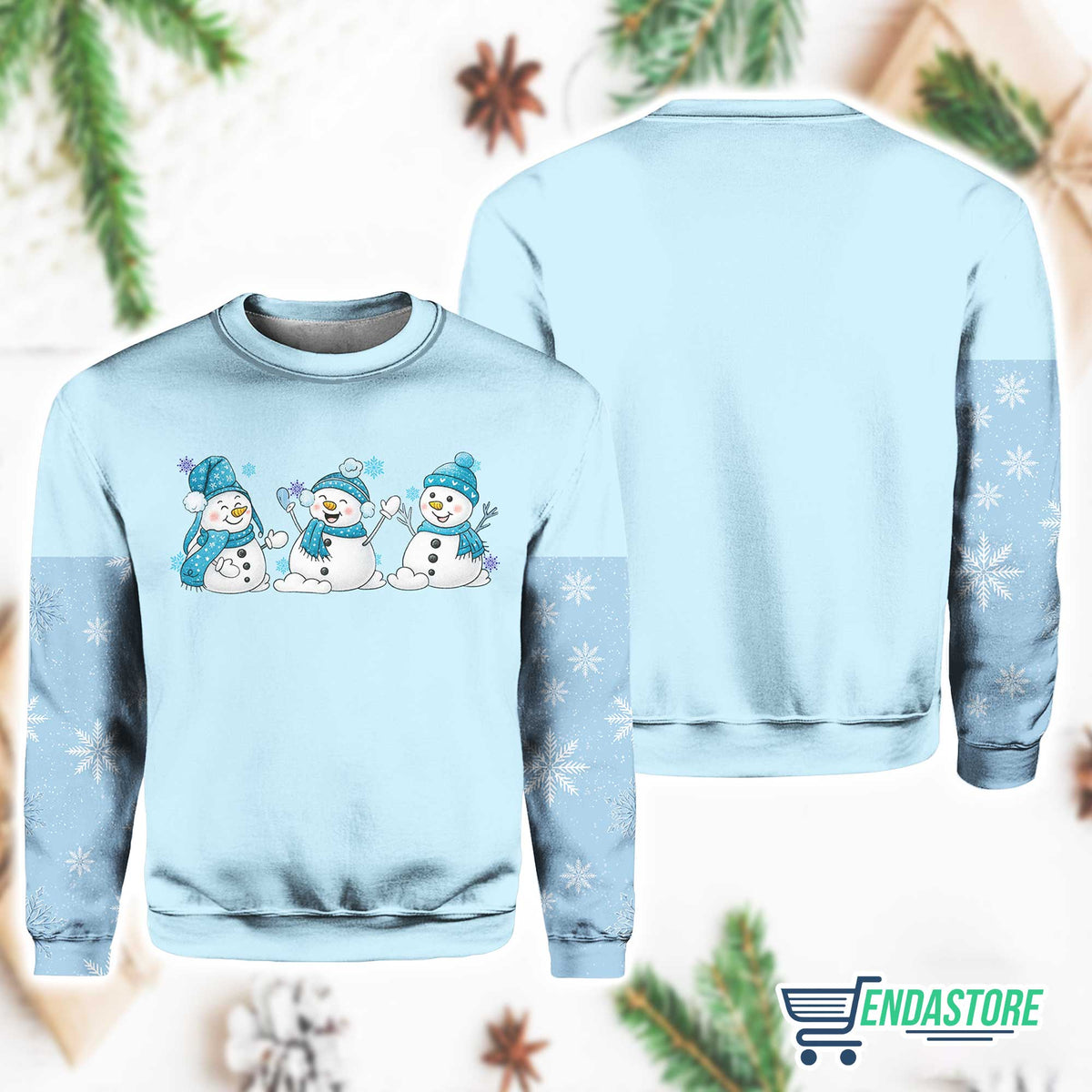 Snowman Casual Christmas Printed Blue Pit Striped Sweatshirt 3D Christmas Sweater - Holiday Gift product image