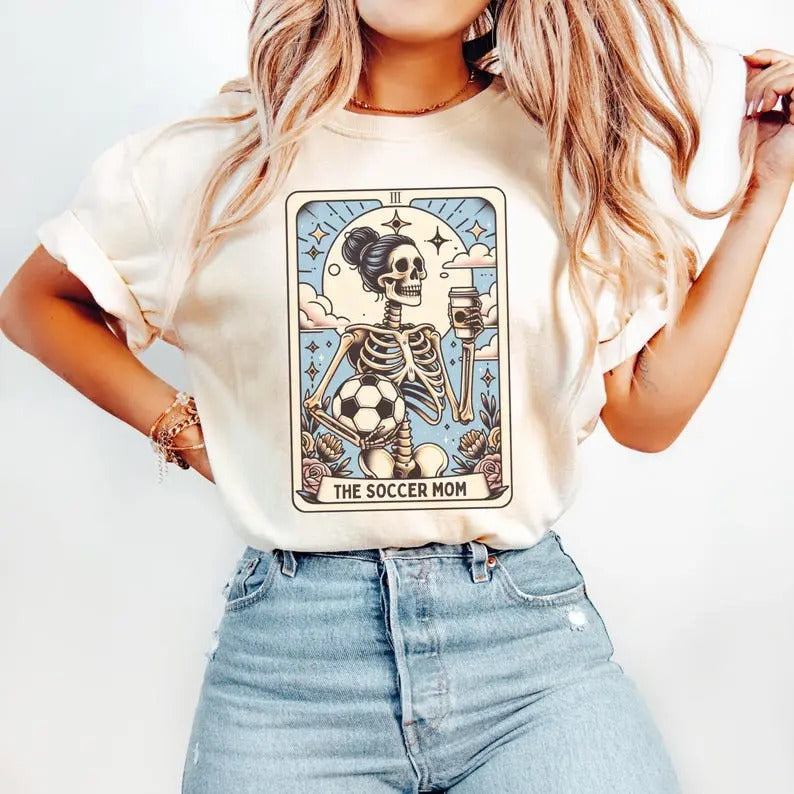 Soccer Mom Tarot Card Halloween Mama Skeleton - Adult & Kids T-Shirts, Sweatshirts & Hoodies apparel design preview 1