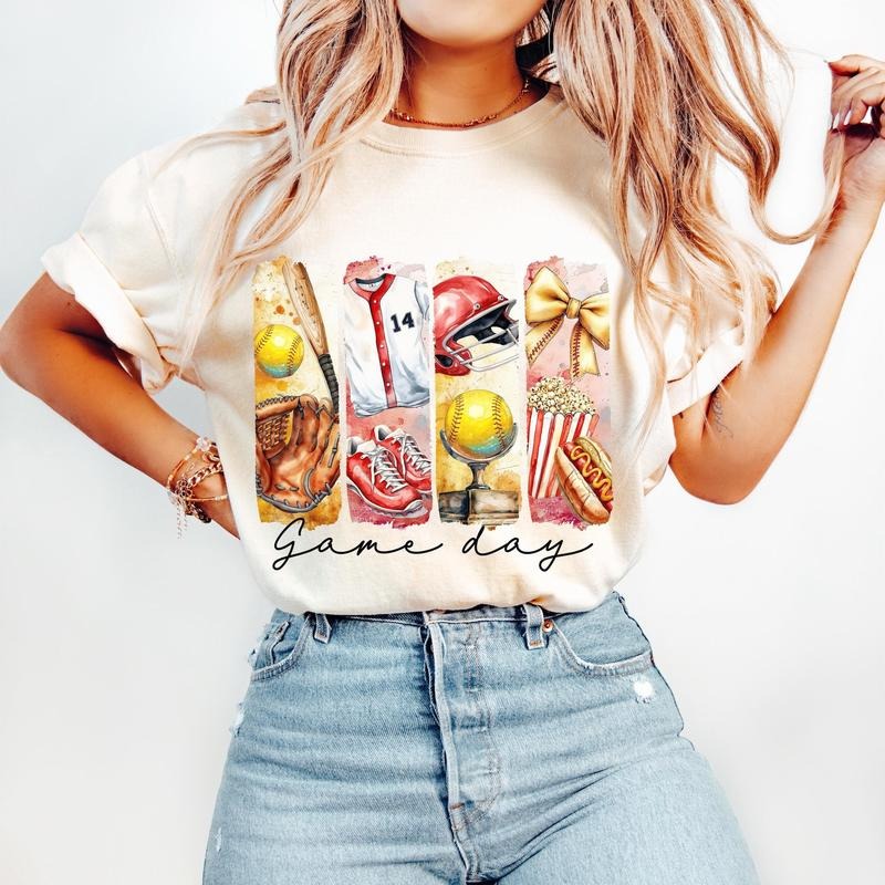 Softball Game Day Coquette Bow Mama Mom Brushstroke - Adult & Kids T-Shirts, Sweatshirts & Hoodies apparel design preview 1