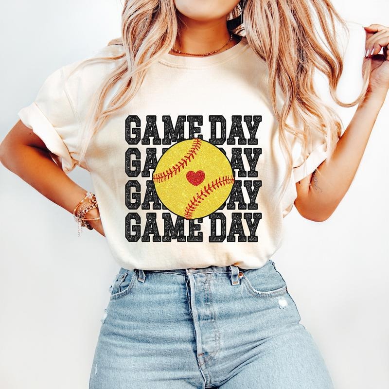 Softball Mom Sports Faux Sequin Game Day - Adult & Kids T-Shirts, Sweatshirts & Hoodies apparel design preview 1