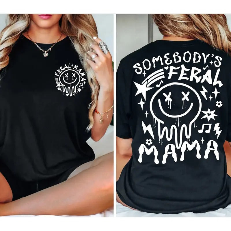 Somebody'S Feral Mama Funny Retro Mom - Adult & Kids T-Shirts, Sweatshirts & Hoodies apparel design preview 1