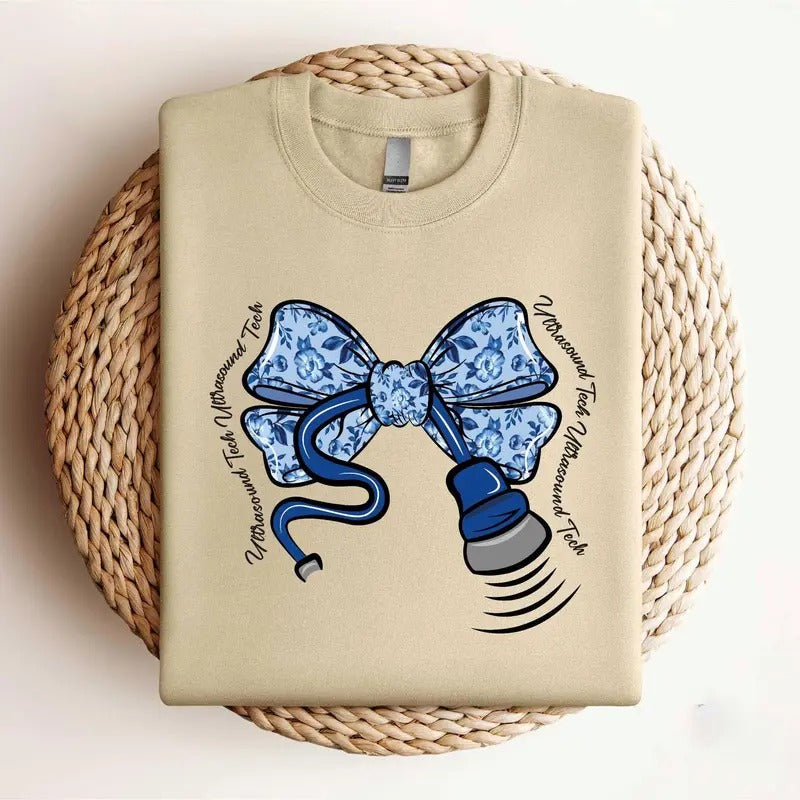 Sonographer Toile Bow Stethoscope Ultrasound Tech - Adult & Kids T-Shirts, Sweatshirts & Hoodies apparel design preview 1