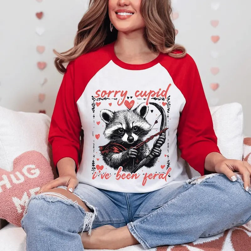 Sorry Cupid I'Ve Been Feral Cute Racoon Short Sleeve - Adult & Kids T-Shirts, Sweatshirts & Hoodies apparel design preview 1
