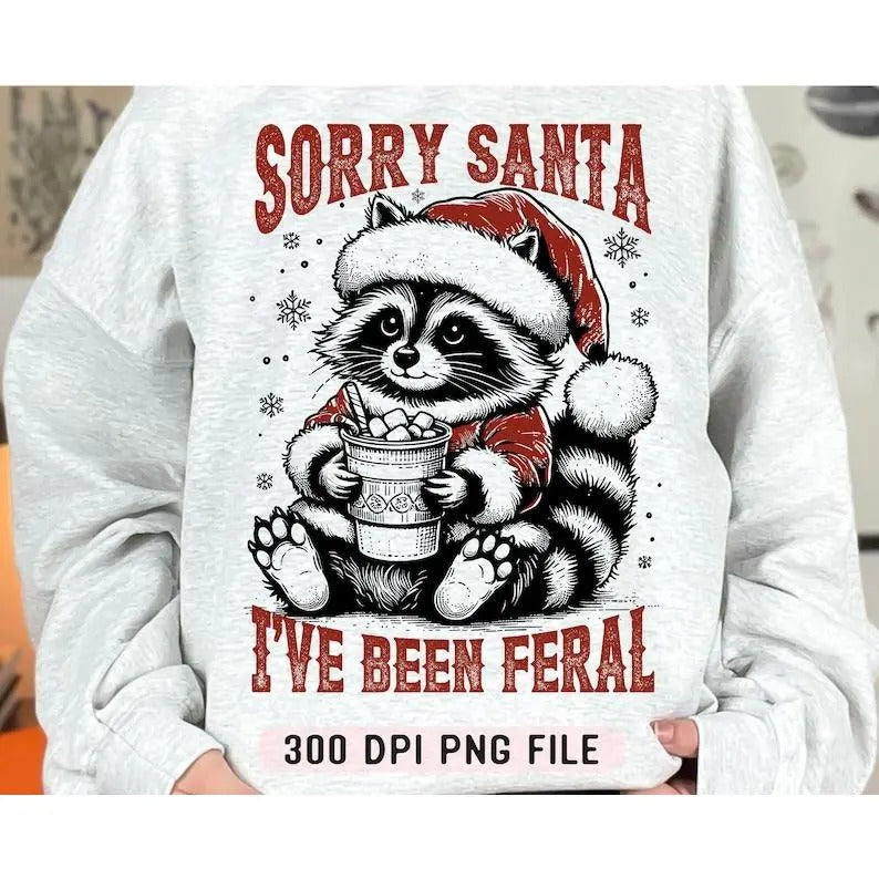 Sorry Santa I'Ve Been Feral Raccoon Funny Retro - Adult & Kids T-Shirts, Sweatshirts & Hoodies apparel design preview 1