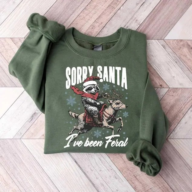 Sorry Sata I'Ve Been Feral Girl Funny Raccoon Meme - Adult & Kids T-Shirts, Sweatshirts & Hoodies apparel design preview 1