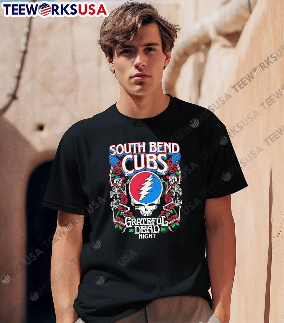 South Bend Cubs Grateful Dead Night Skeleton Rose - Adult & Kids T-Shirts, Sweatshirts & Hoodies apparel design preview 1