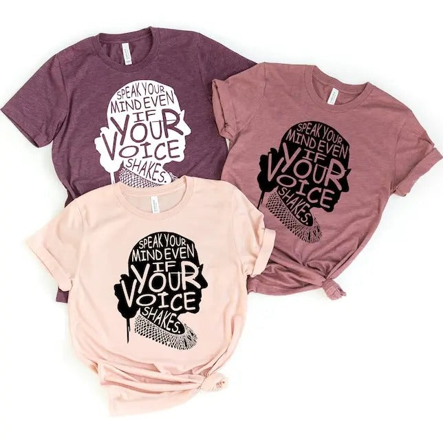 Speak Your Mind Even If Voice Shakes Ruth Bader - Adult & Kids T-Shirts, Sweatshirts & Hoodies apparel design preview 1