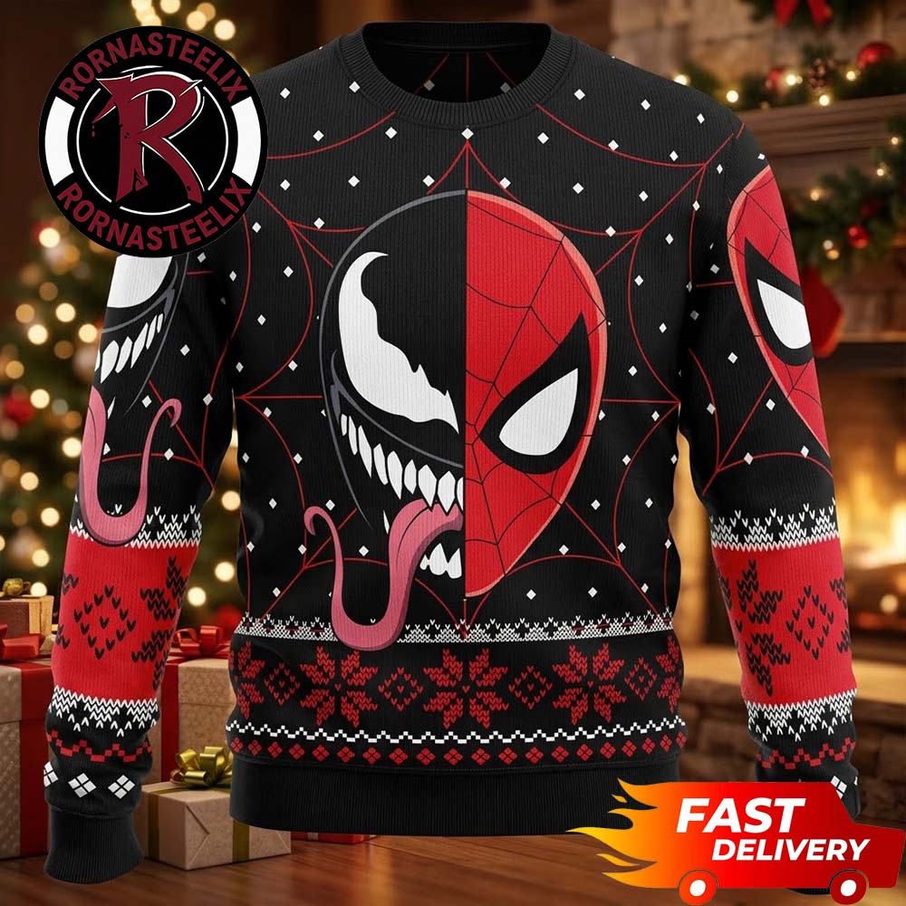 Spider Man x Venom Comic Spider Head Pattern Spider Man Ugly Christmas Sweater - Gift Idea product image