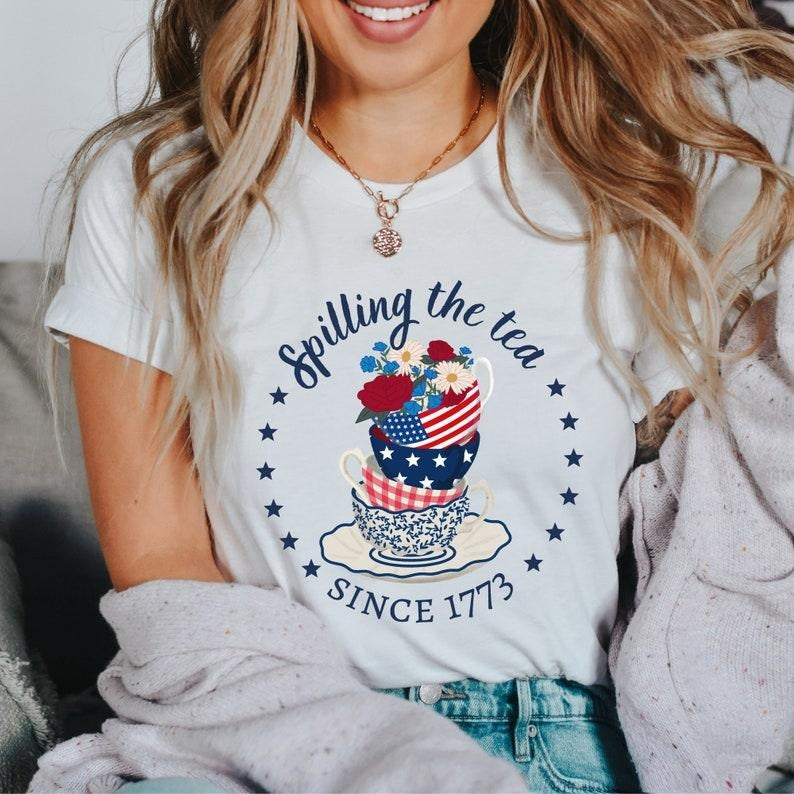 Spilling Tea Since 1773 4th July Independence Day - Adult & Kids T-Shirts, Sweatshirts & Hoodies apparel design preview 1
