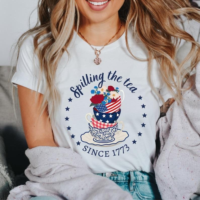 Spilling Tea Since 1773 4th July Independence Day - Adult & Kids T-Shirts, Sweatshirts & Hoodies apparel design preview 1