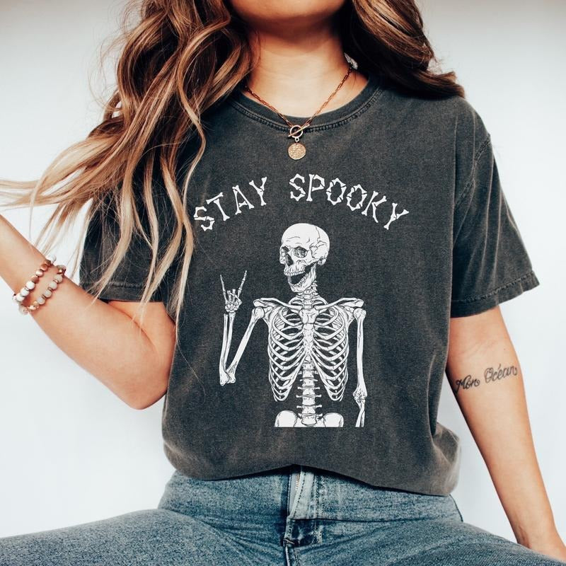 Spooky Halloween Comfort Colors Stay Skeleton Retro - Adult & Kids T-Shirts, Sweatshirts & Hoodies apparel design preview 1
