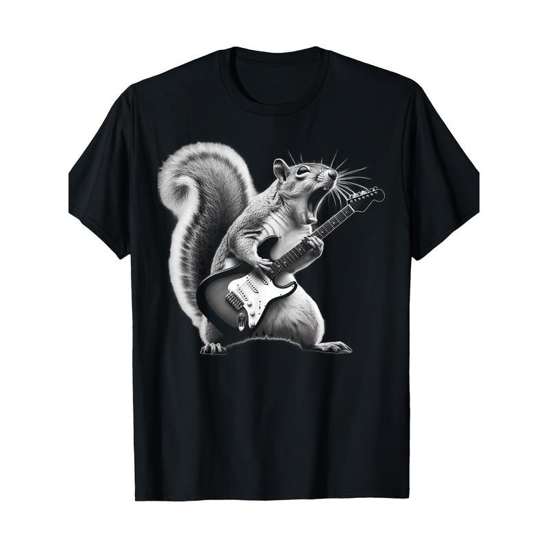 Squirrel Playing Guitar Rock Roll Made USA - Adult & Kids T-Shirts, Sweatshirts & Hoodies apparel design preview 1