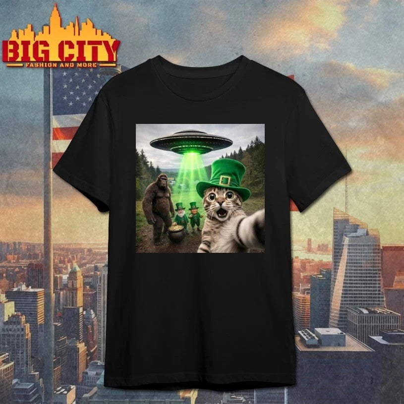 St. Patrick's Day Funny Cat Selfie - Adult & Kids T-Shirts, Sweatshirts & Hoodies apparel design preview 1