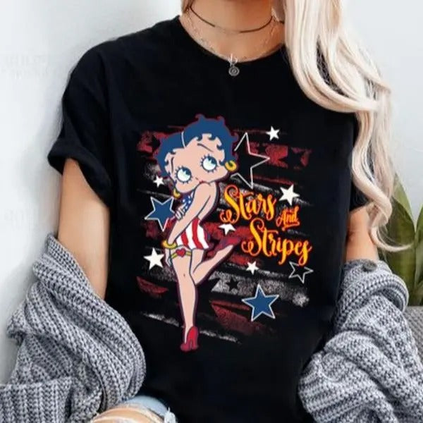 Stars Stripes Betty Boop Her - Adult & Kids T-Shirts, Sweatshirts & Hoodies apparel design preview 1