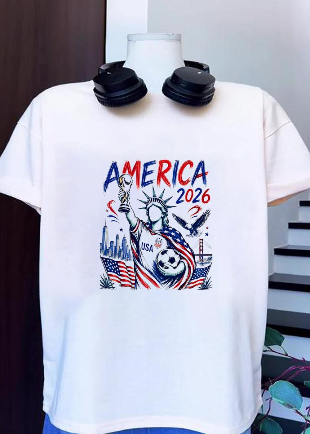 Statue of Liberty Holding Trophy and Soccer Ball - Adult & Kids T-Shirts, Sweatshirts & Hoodies apparel design preview 1