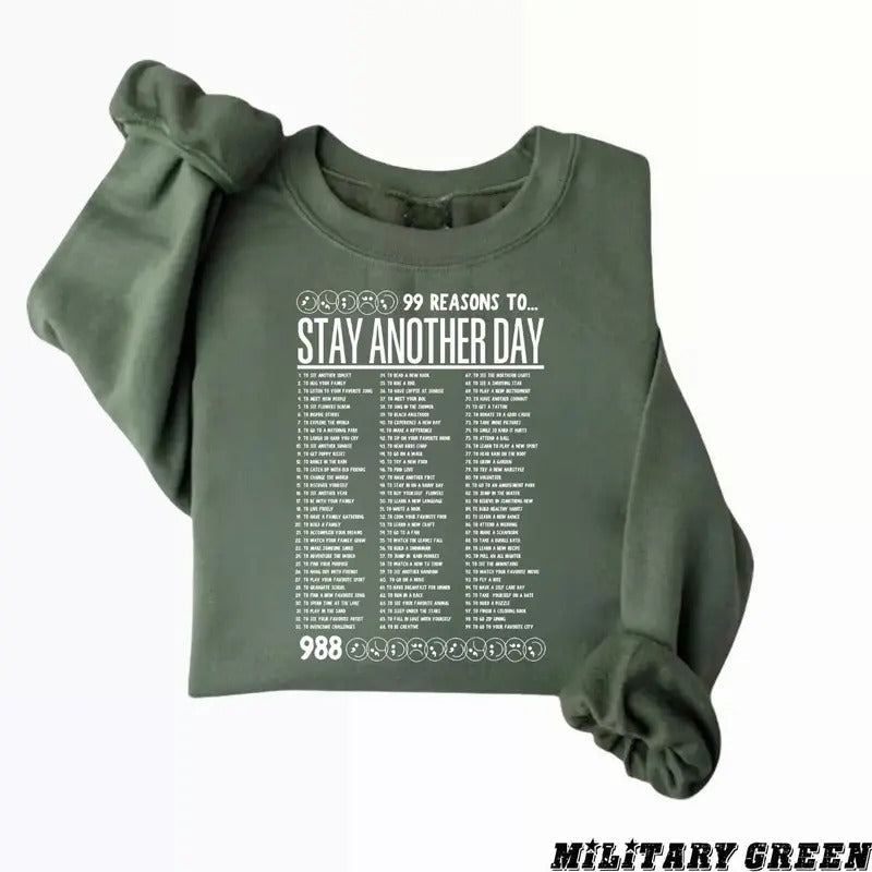 Stay Another Day Empowering Mental Health 99 Reasons - Adult & Kids T-Shirts, Sweatshirts & Hoodies apparel design preview 1
