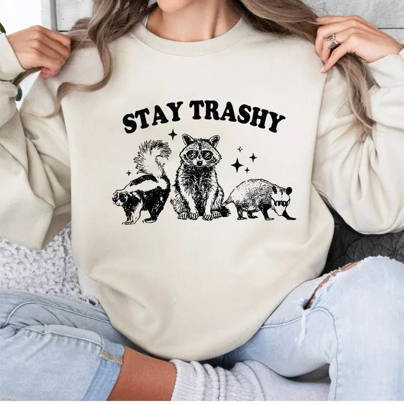 Stay Trashy Funny Meme Retro Vintage Raccoon Opossum - Adult & Kids T-Shirts, Sweatshirts & Hoodies apparel design preview 1