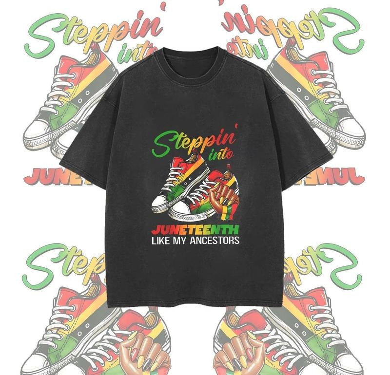 Stepping Juneteenth Afro Woman Black Sneakers Soft - Adult & Kids T-Shirts, Sweatshirts & Hoodies apparel design preview 1
