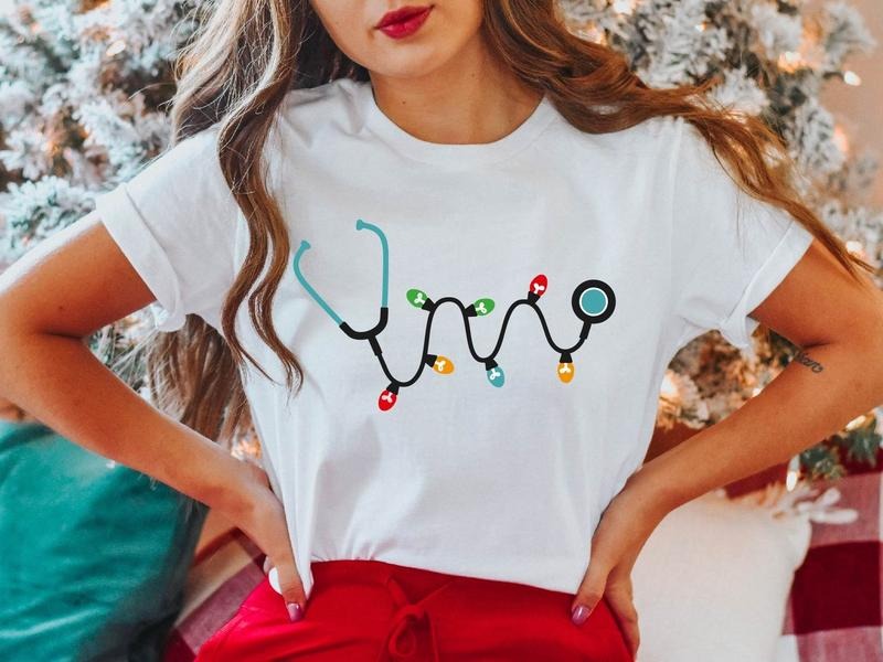 Stethoscope Nurse Lights Nursing Xmas - Adult & Kids T-Shirts, Sweatshirts & Hoodies apparel design preview 1