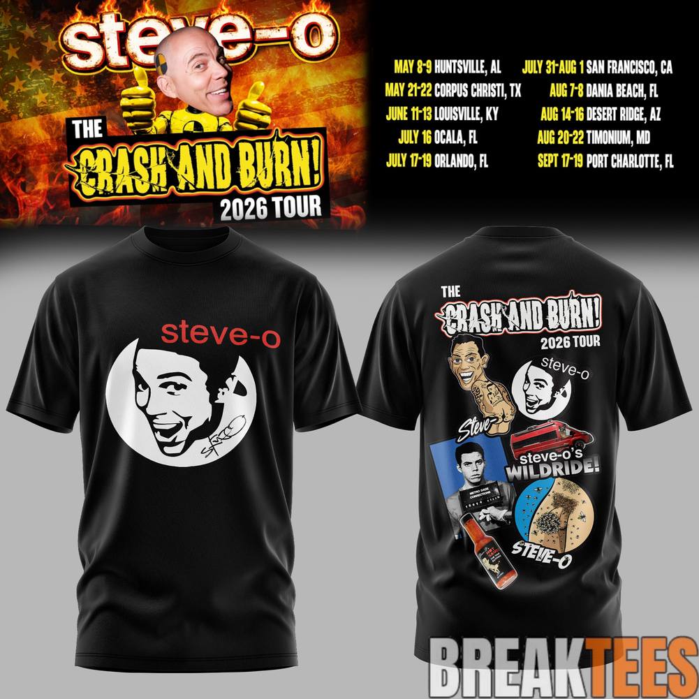 SteveO Crash And Burn Tour 2026 - Adult & Kids T-Shirts, Sweatshirts & Hoodies apparel design preview 1