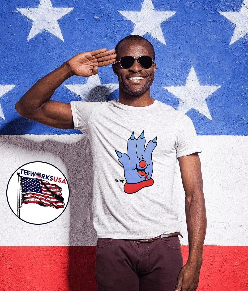 Sting Blue Cartoon Hand Character Mascot - Adult & Kids T-Shirts, Sweatshirts & Hoodies apparel design preview 1