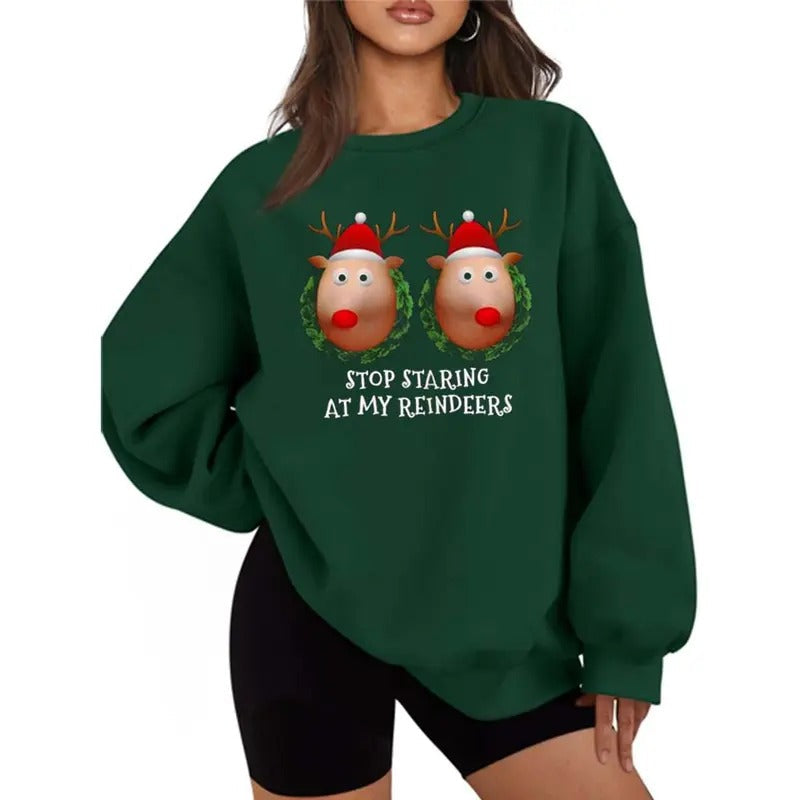 Stop Staring My Reindeers Boobs Ugly Gag Xmas Casual - Adult & Kids T-Shirts, Sweatshirts & Hoodies apparel design preview 1