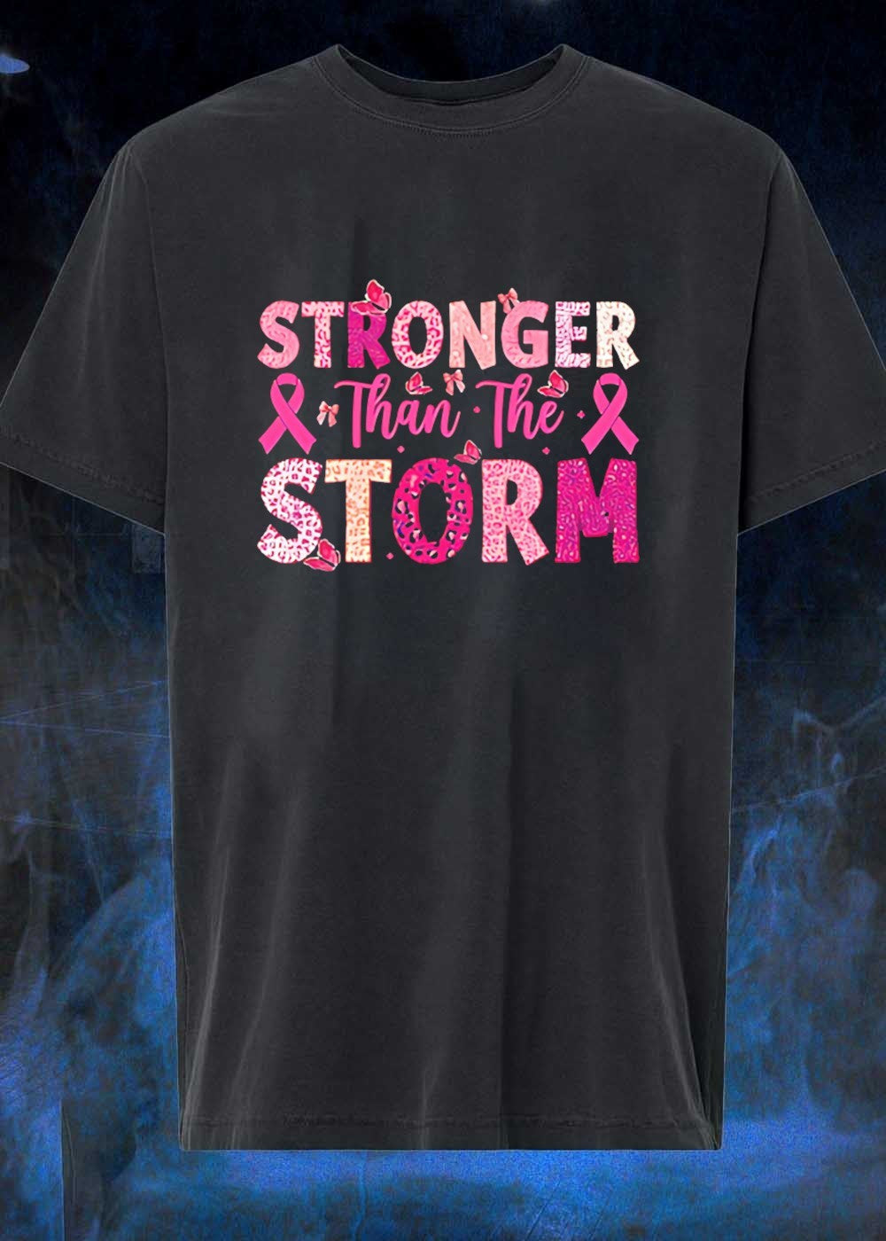 Stronger Than The Storm Pink Ribbon Awareness - Adult & Kids T-Shirts, Sweatshirts & Hoodies apparel design preview 1