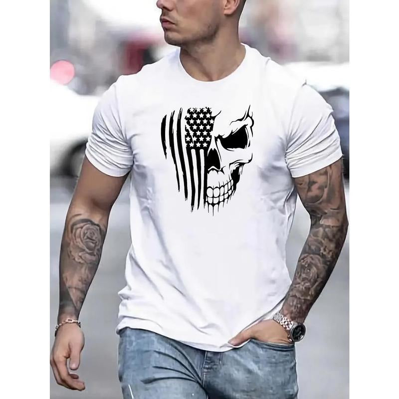 Skull USA Flag Short Sleeve Round Neck Casual Tops - Adult & Kids T-Shirts, Sweatshirts & Hoodies apparel design preview 1