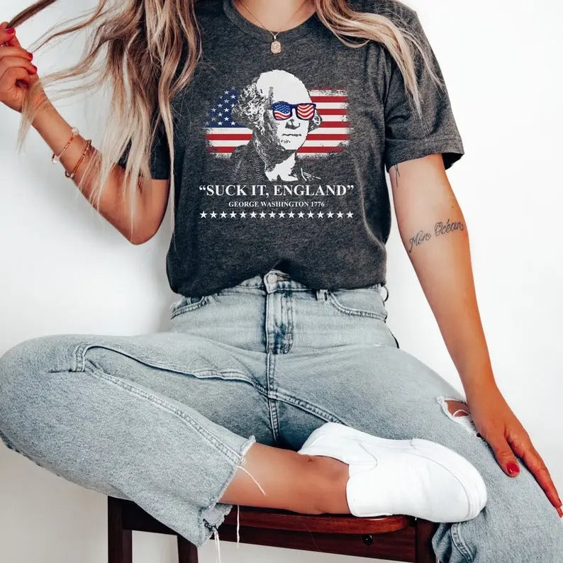 "Suck England Funny George Washington 4th July - Adult & Kids T-Shirts, Sweatshirts & Hoodies apparel design preview 1