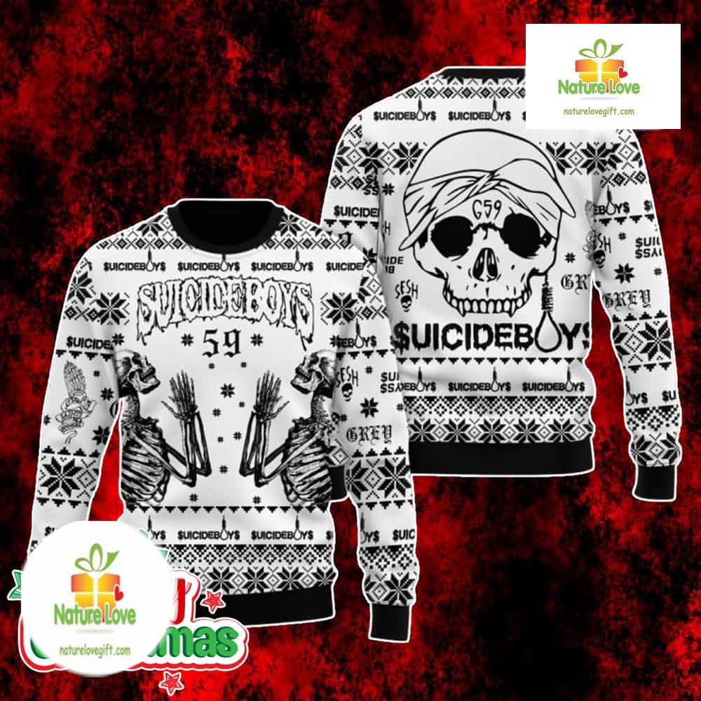 G59 Suicideboys Skeleton Skull Grey Ugly Christmas Sweater - Holiday Gift product image