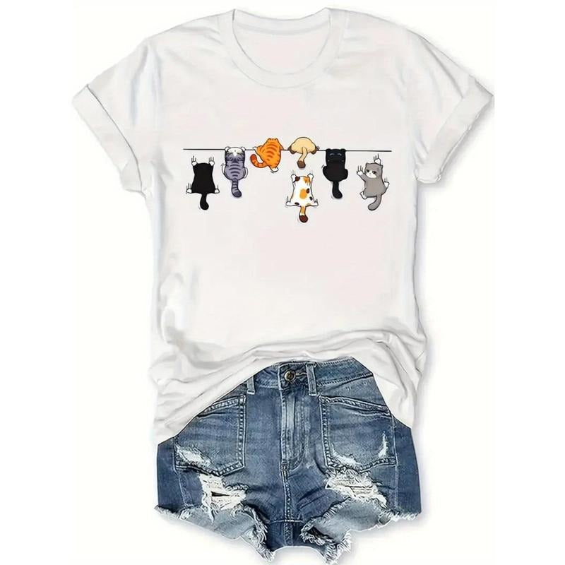 Casual Cat Print Soft Short Sleeve Top Unique Cartoon - Adult & Kids T-Shirts, Sweatshirts & Hoodies apparel design preview 1