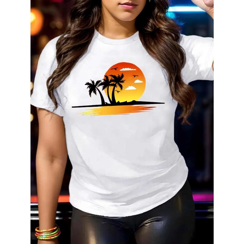 Tropical Beach Sunset 100% Casual Round Neck Short - Adult & Kids T-Shirts, Sweatshirts & Hoodies apparel design preview 1