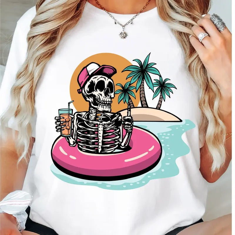 Summer Skeleton Funny Beach Vacation Peachy Halloween - Adult & Kids T-Shirts, Sweatshirts & Hoodies apparel design preview 1