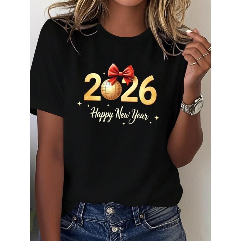 2026 Happy New Year Black Golden Glittery Red Bow - Adult & Kids T-Shirts, Sweatshirts & Hoodies apparel design preview 1
