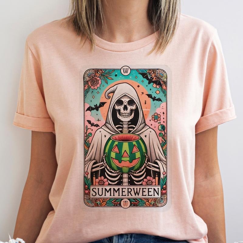 Summerween Skull Tarot Watermelon Jack O Lantern - Adult & Kids T-Shirts, Sweatshirts & Hoodies apparel design preview 1
