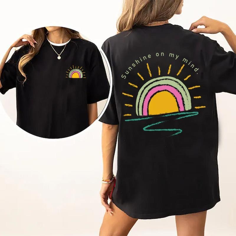 Sunshine My Mind Retro Sunset Season Printed Cotton - Adult & Kids T-Shirts, Sweatshirts & Hoodies apparel design preview 1
