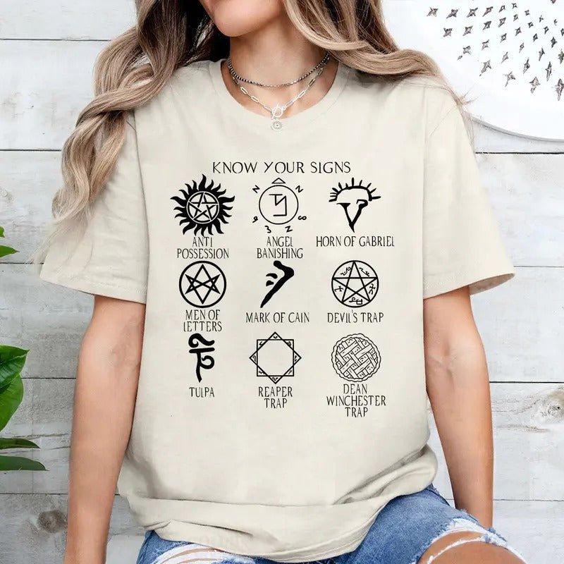 Supernatural Symbols Know Your Signs Cotton Full - Adult & Kids T-Shirts, Sweatshirts & Hoodies apparel design preview 1