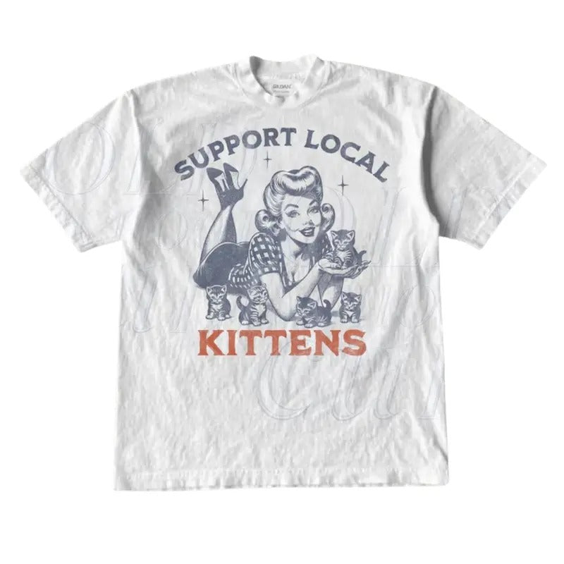 Support Local Kittens Retro Vintage 1940 Pop Fun Cat - Adult & Kids T-Shirts, Sweatshirts & Hoodies apparel design preview 1