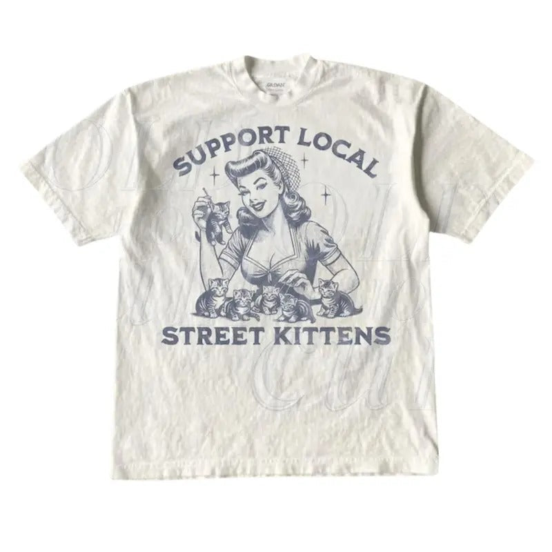 Support Local Street Kittens Retro Vintage 1940 Pop - Adult & Kids T-Shirts, Sweatshirts & Hoodies apparel design preview 1