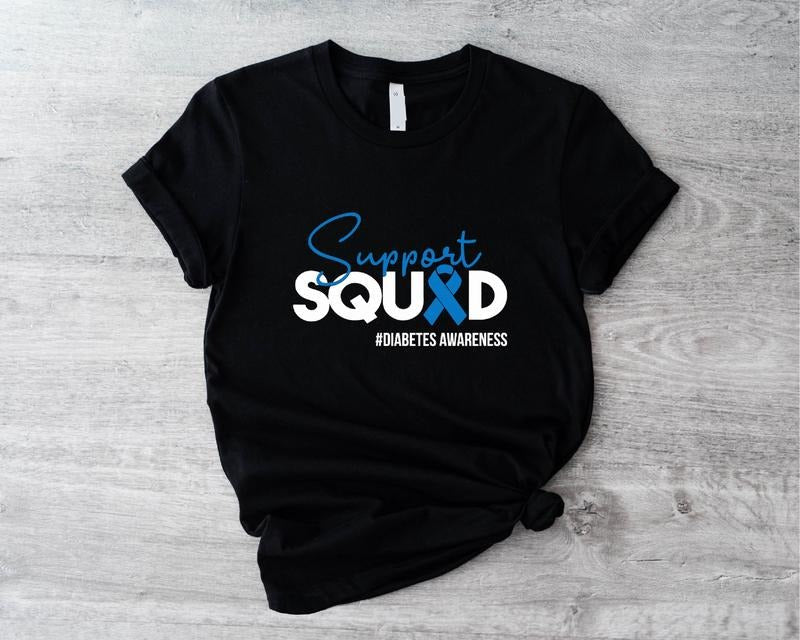 Support Squad Diabetes Awareness Blue Ribbon Family - Adult & Kids T-Shirts, Sweatshirts & Hoodies apparel design preview 1