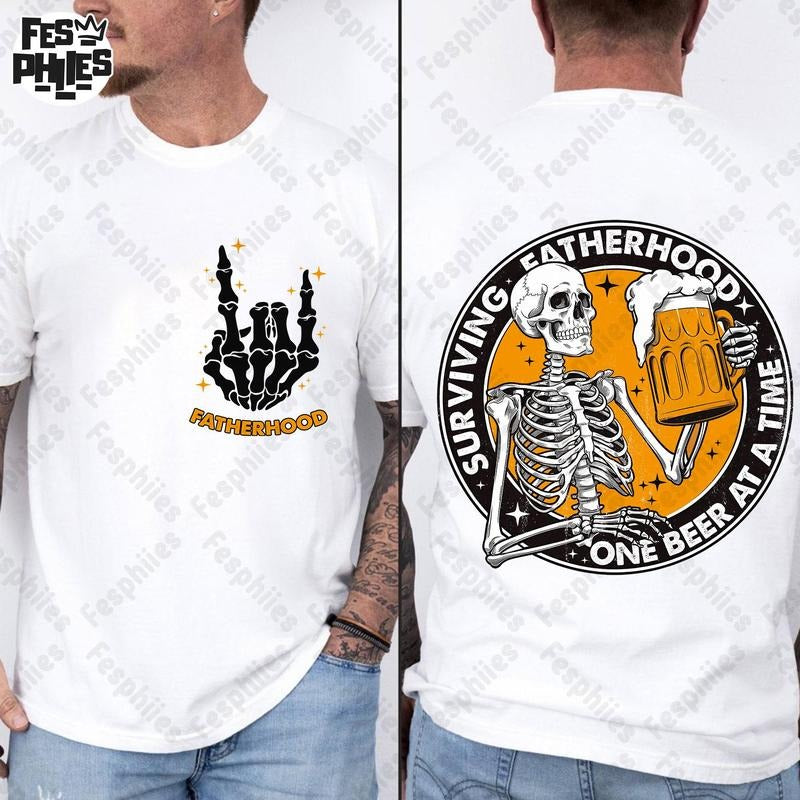 Surviving Fatherhood One Beer Time Funny Drinking Dad - Adult & Kids T-Shirts, Sweatshirts & Hoodies apparel design preview 1