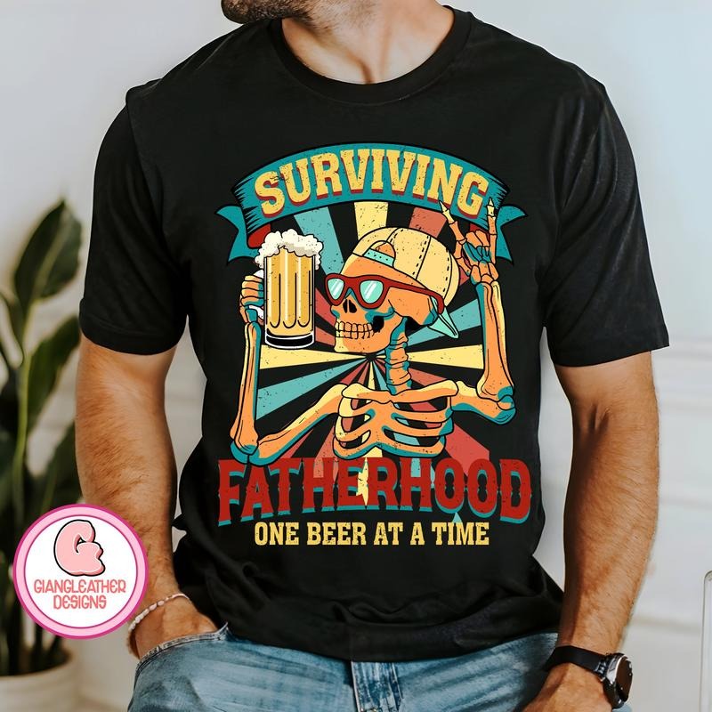 Surviving Fatherhood One Beer Time Dad Bod Funny - Adult & Kids T-Shirts, Sweatshirts & Hoodies apparel design preview 1