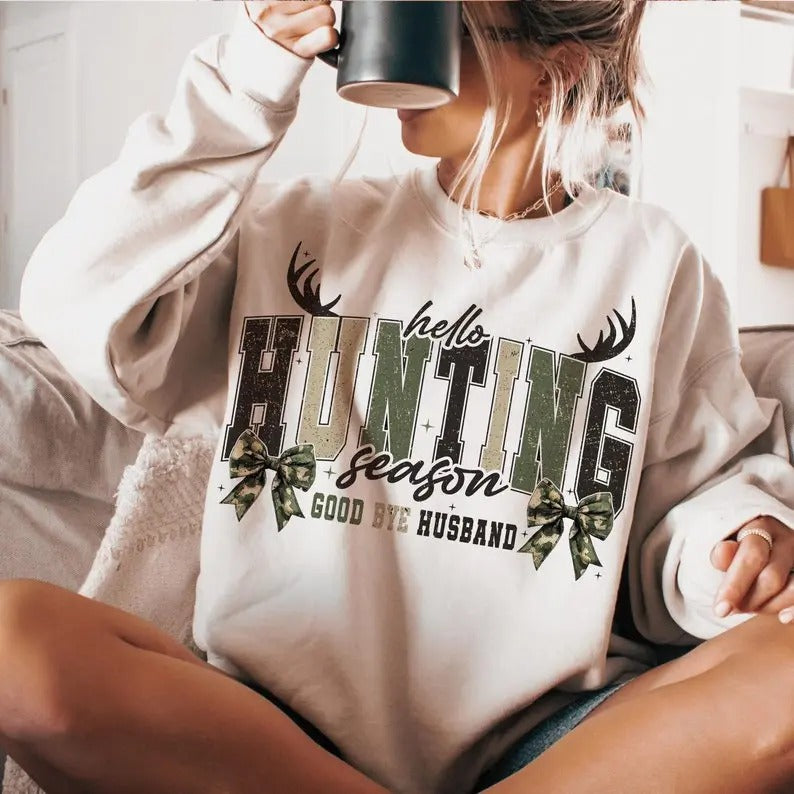 Camo Bow Hunting Sublimation Goodbye Husband Hello - Adult & Kids T-Shirts, Sweatshirts & Hoodies apparel design preview 1