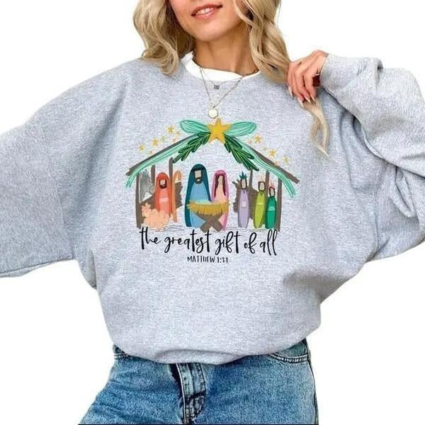 Christian Nativity Scene Perfect Retro Thanksgiving - Adult & Kids T-Shirts, Sweatshirts & Hoodies apparel design preview 1