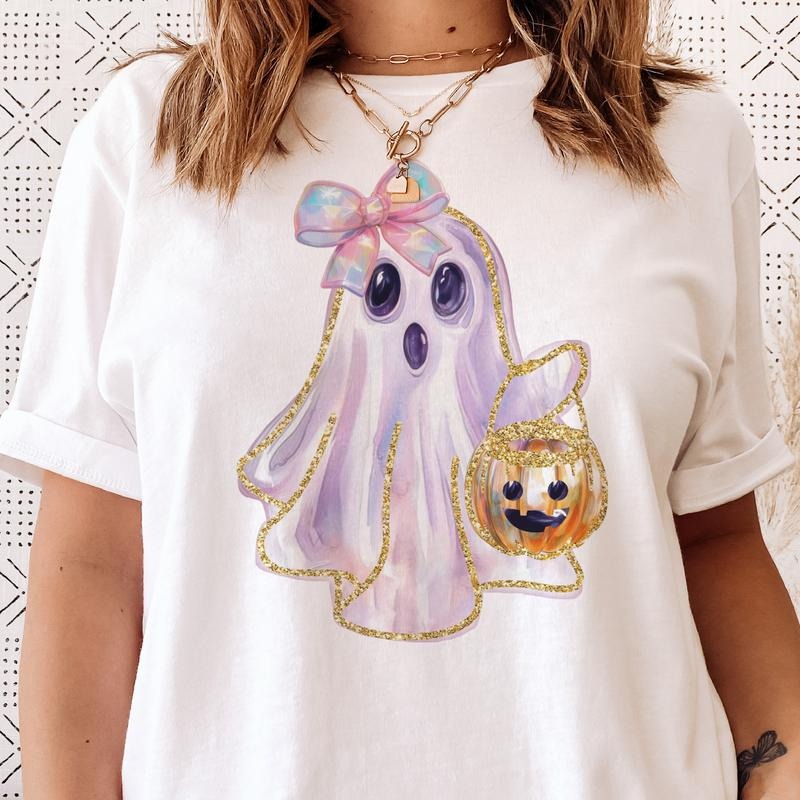 Sweet Ghost Girly Halloween Pastel Gold Coquette - Adult & Kids T-Shirts, Sweatshirts & Hoodies apparel design preview 1