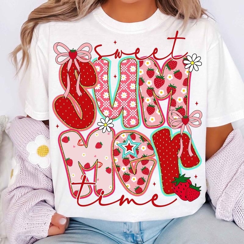 Sweet Summer Time Strawberry Coquette Retro Beach - Adult & Kids T-Shirts, Sweatshirts & Hoodies apparel design preview 1
