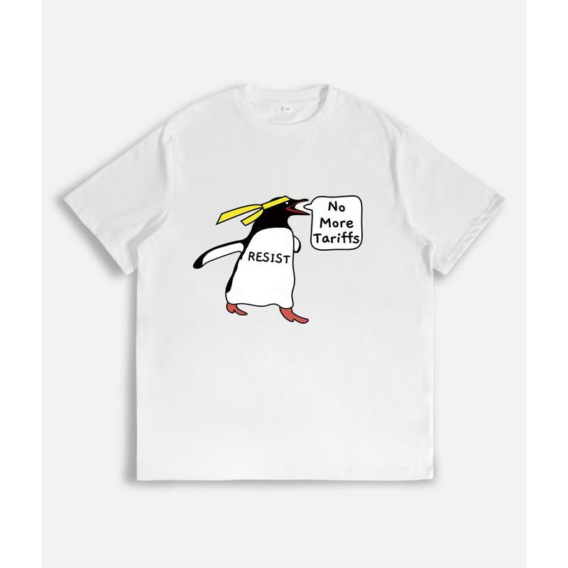 Cartoon Penguin Saying "No More Tariffs" "RESIST" - Adult & Kids T-Shirts, Sweatshirts & Hoodies apparel design preview 1