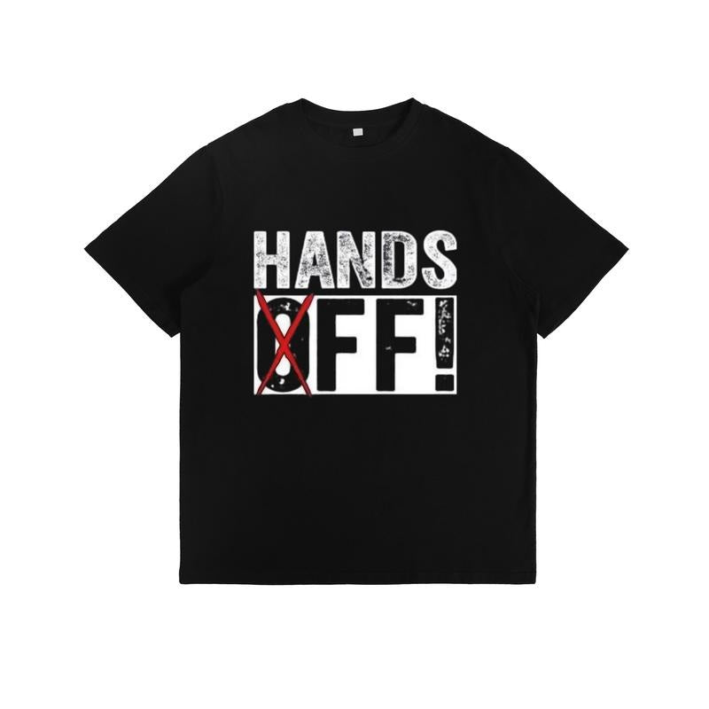 Distressed "HANDS OFF!" Slogan Red Cross Out Print - Adult & Kids T-Shirts, Sweatshirts & Hoodies apparel design preview 1
